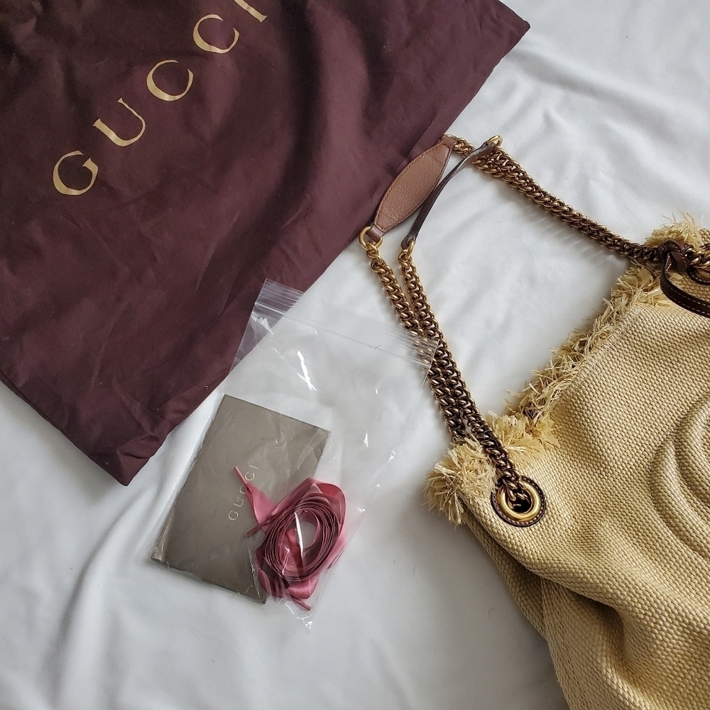 Gucci Soho Raffia Chain Tote Shoulder Bag - Picture 12 of 13